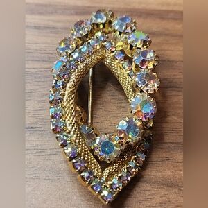 Vintage MCM Double Marquis Aurora Borealis AB Rhinestone Brooch Pin